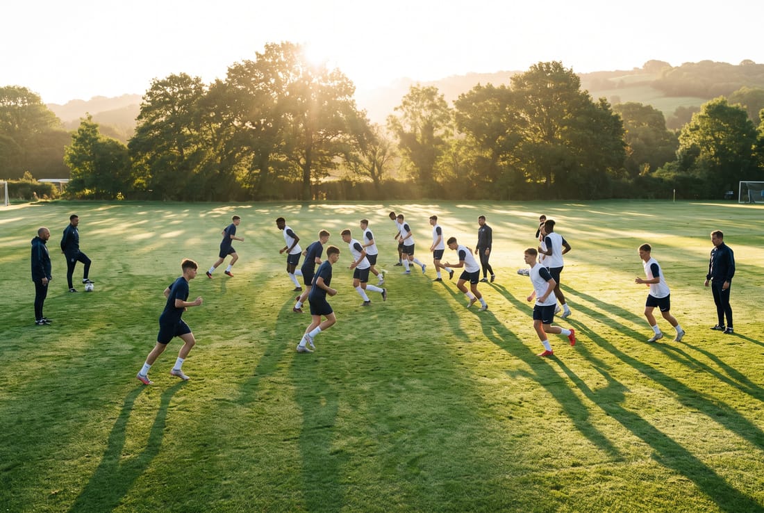 Young academy players training together in the morning light